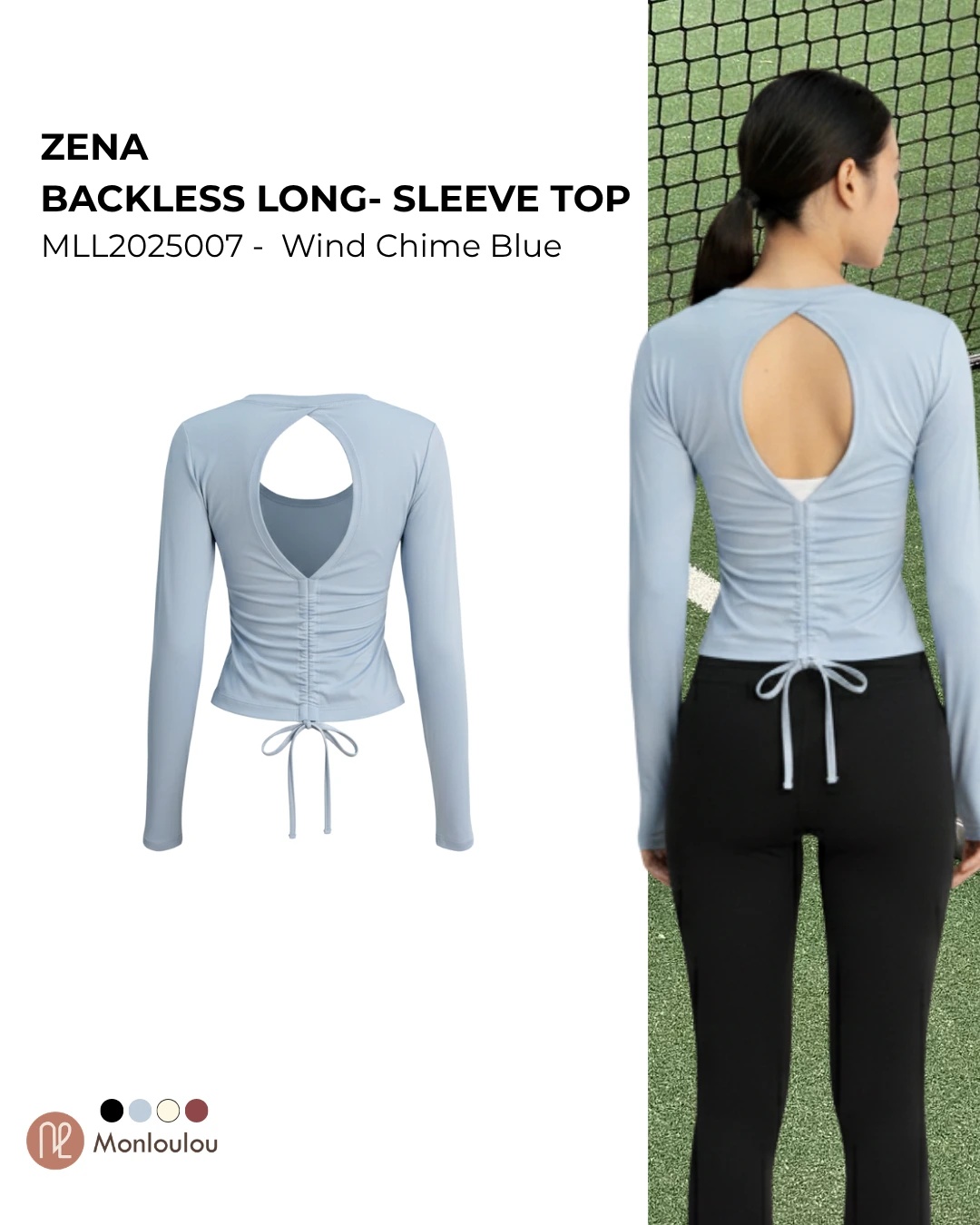 Backless Long-Sleeve Top - Wind Chime Blue